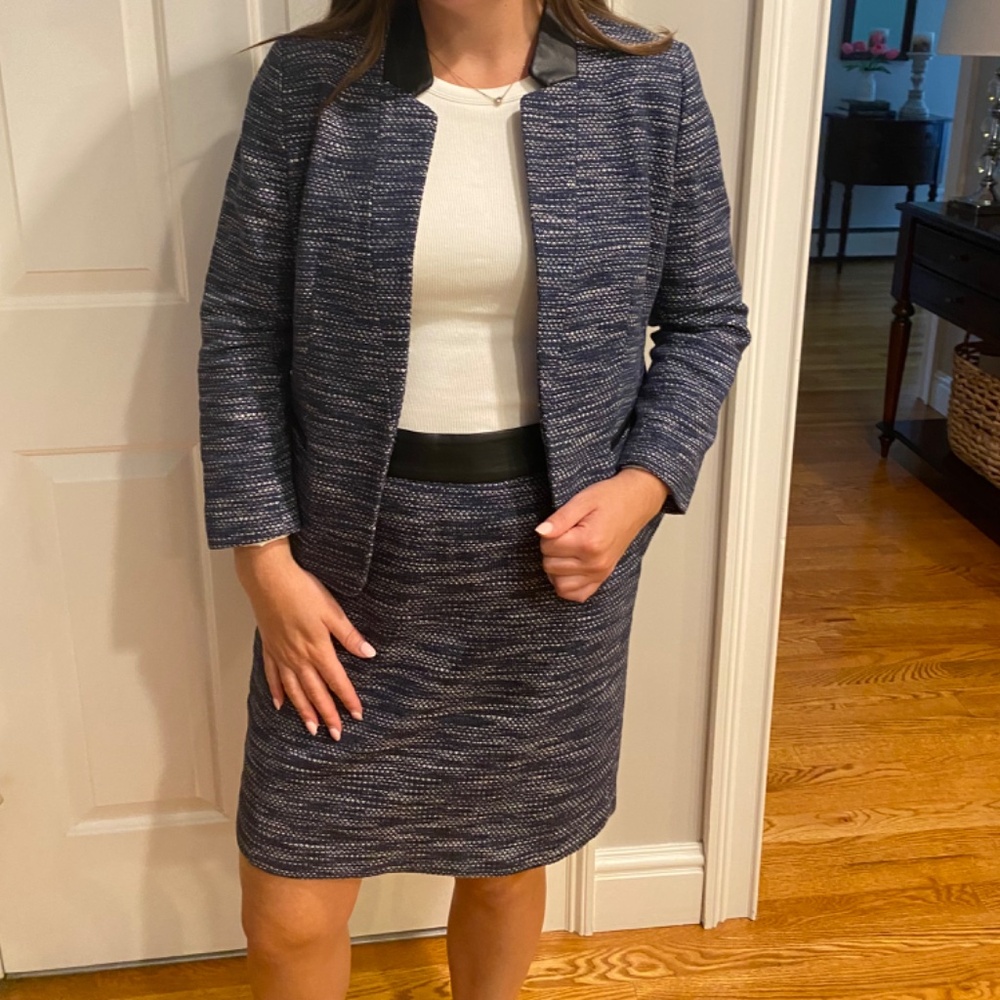 Ann Taylor Navy Blue Tweed Pencil Skirt and Jacket Set
